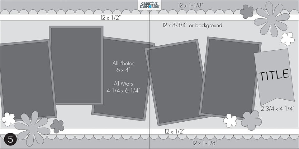 Creative Memories Virtual Crop Scrapbooking Layout Sketch Idea for 2 pages 2 page spread. Measurements provided by Megghan Jack